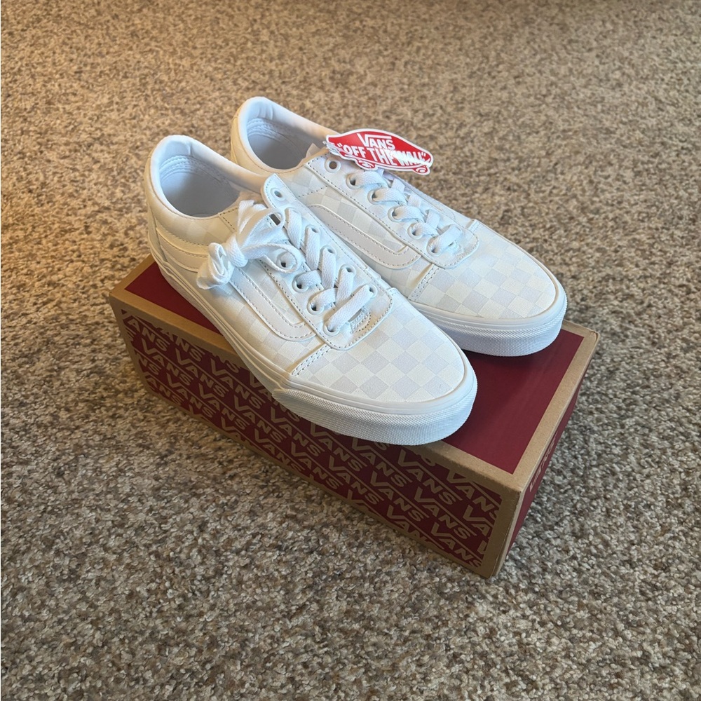 Vans White and Cream Checkered Shoes